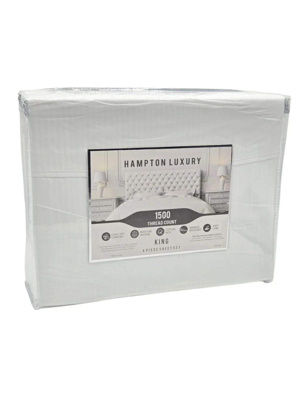 Hampton Luxury King Size 4pc White Sheet Set 1500 Thread Count Cotton‎ Blend